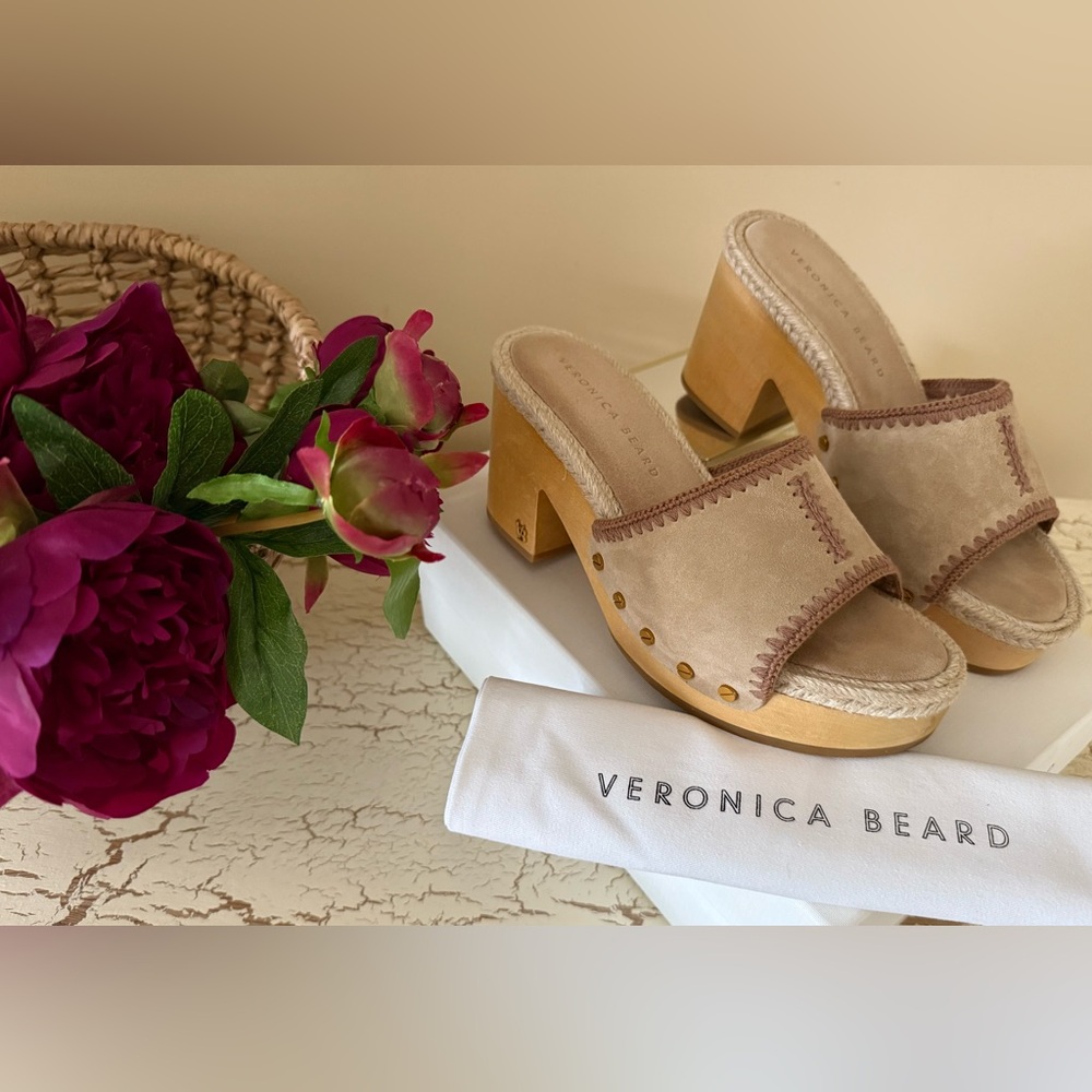 VERONICA BEARD HANNALEE JUTE-TRIMMED SUEDE PLATFORM IN SAND
SIZE 37.5